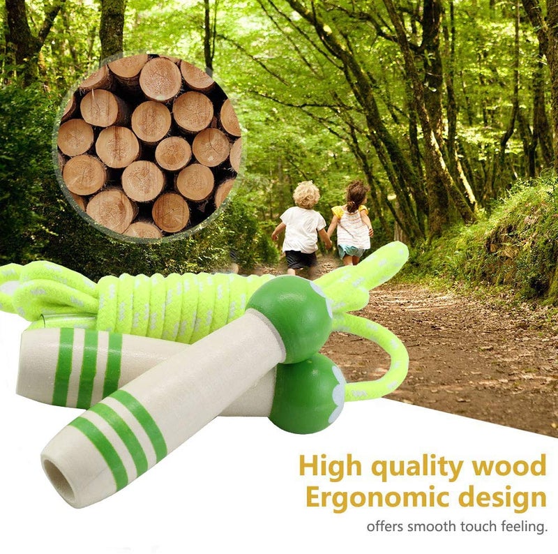 Ace one Jump Rope Kids, 7ft Adjustable Cotton Skipping Rope with Wooden Handle for Boys and Girls Fitness Outdoor Exercise (Green) - Image 2